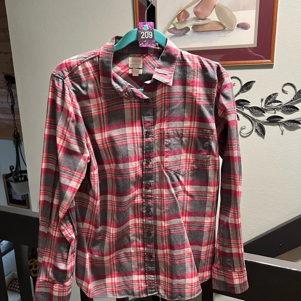 J. Crew Red and Gray Plaid Casual ShirtEUC #MO209